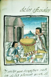 Ms Palat. 218-220 Boek IX Azteekse veerkunstenaars aan het werk, uit de 